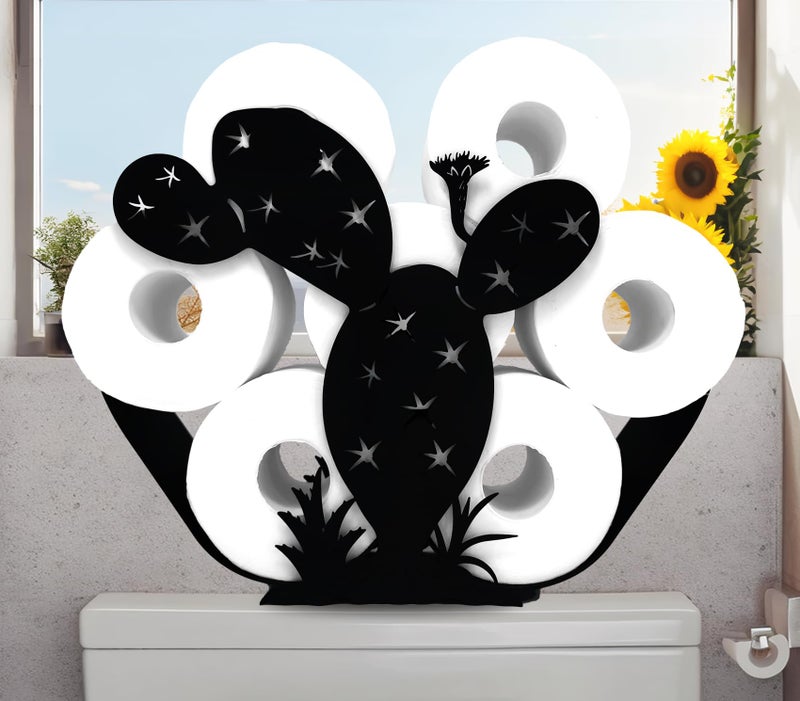 Euiroet Black Cactus Metal Toilet Tissue Holder, Decorative FreeStanding Paper Holder for Bathrooms, Organizer Holds Extra 8 Rolls - Image 1